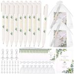 Ctosree 250 Pcs Baby Shower Favors Includes Baby Shower Pens Angel Keychains Bows Organza Bags Thank You Cards for Guest Gifts Baby Shower Gender Reveal Party (Green, White, Eucalyptus Leaves)