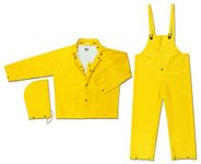 MCR Safety 6003L Commodore PVC/Non-Woven Polyester/Nylon 3 Piece Rain Suit with Detachable Hood & Reinforced Crotch, Yellow, Large