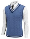 COOFANDY Men's Sweater Vest V Neck Casual Sleeveless Pullover Striped Cable Knit Sweater Vest, Dark Blue, Medium