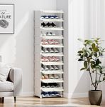 EXVITO 10 Tier Portable Shoe Rack for Home Plastic Shelves Household - DIY Multipurpose Shoe Rack Organizer, Shoe Storage-Shelf with Dustproof Door Entryway for Heels/Slippers/Boots - White