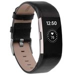 VOMA Compatible for Fitbit Charge 2 Bands, Genuine Leather Replacement Wristbands Bands for Fitbit Charge 2 HR Women Men Black