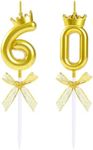 EAKE 60th Birthday Candles with Crown, Gold Number 60 Candles for 60 Years Old Birthday Cake Topper or Wedding Anniversary Party Celebration Decoration