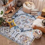 Calore Vintage Boho Area Rug Retro Abstract Rug Traditional Floor Cover Indoor Distressed Non Slip Carpet Floral Print Mat Living Room Bedroom Kitchen (6.5'x9.8', Retro Beige)