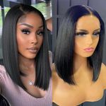 Bob Lace Front Wigs Human Hair Pre Plucked Glueless 13x4 HD Lace Frontal Wig With Baby Hair 150% Density Short Straight Human Hair Bob Wigs For Black Women (Natural Black Bob Wig, 10 Inch)