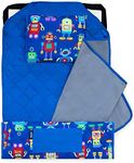 Wildkin All-in-One Modern Nap Mat with Pillow for Toddler Boys and Girls, Ideal for Daycare and Preschool, Features Elastic Corner Straps Cotton Blend Materials, Olive Kids (Robots), 44112