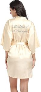 Women's Satin Robes with Rhinestones Bride Bridesmaid Short Sleepwear Wedding Party Dressing Gown, Champagne-mother of the Groom, XX-Large-3X-Large