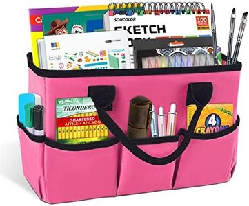 Godery Desktop Tote and Stock Organize, Teacher Helper Tote Bag Organization for Arts, Books, Stationery, etc, and Office Desk Organize, Make-up Storage Tote with Handles for Travel (PINK)