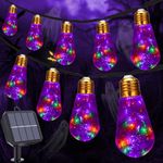 Solar Halloween Lights Outdoor, 20Ft Black Hemp Rope Halloween String Lights, Waterproof Orange & Purple & Green Strig Lights with 8 Modes 16 Shatterproof Bulbs for Patio, Yard, Party, Halloween Decor