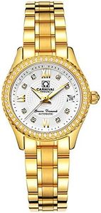 CARNIVAL Women's Automatic Mechanical Bezel Inlay Rhinestones Stainless Steel Band Dress Chic Watch (All Gold White)