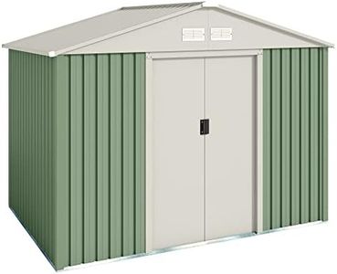 Hoggar - Casetta metallica da giardino 4,72 m2 gavle - 4 griglie anticondensa - verde e beige - porta scorrevole doppia - tetto a due falde - capannone in metallo per stoccaggio esterno