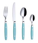 EXZACT Cutlery Set 24pcs Stainless Steel - with Rivet Craft Handles/Retro Style Flatware - 6 x Dinner Forks, 6 x DinnerKnives, 6 x Table Spoons, 6 x Tea Spoons -Serves 6 (Turquoise)