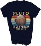 Vintage Never Forget Pluto Funny Space Science Lover Gift Unisex Shirt Women Men T-Shirt (Navy;L)