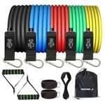 Vector X Nylon Latex Tube with D Handles 5 in 1 Resistance Tonning Tube Band Set with 2 Foam Handles, 2 Ankle Straps, 1 Door Anchor & 1 Bag for Pilates Training, Gym, Physical Therapy (Multi Colour)