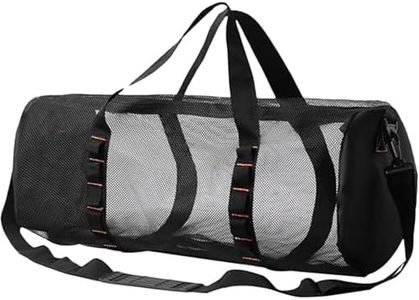Mesh Gear Diving Bag - Cylindrical Beach Backpack for Surfing, Swimming, Scuba Equipment - Foldable Nylon Net Travel Pack for Sports, Gym (Black)