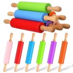 Dandat 6 Pcs Small Rolling Pin Kids 12 Inch Mini Rolling Pin Silicone Wooden Rolling Pins for Baking Non Stick Kids Rolling Pin with Wooden Handle for Kitchen Dough Cookie Pastry Fondant Cake 6 Colors