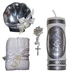 San Rafael Arcangel Catholic Baptism Kit with Towel Candle Rosary and Metal Shell for Boys and Girls. Handmade in Mexico for Catholic Gift and Godparents. Holy Spirit Baptism Candle Set. Kit de Bautizo