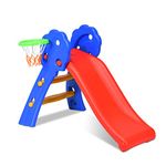 Maxmass Folding Kids Slide, Freestanding First Slide with Basketball Hoop and Humanized Handrails, Children Play Climber Slider for Indoor Outdoor (HDPE with Basketball Hoop)