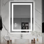 SHUAFA LED Mirror for Bathroom, 24x32 Inch Backlit + Front Lighted Bathroom Mirror with Lights, High-Density Double Light Strips, 3 Colors, Shatter-Proof, Anti-Fog and Brightness Memory