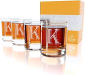 Monogrammed Gifts for Men - 4PC 11 Oz Custom Whiskey Glasses (K-Monogram) - Engraved Whiskey Glasses - Personalized Whiskey Glasses - Unique Bourbon Glasses - Personalized Glass Gifts for Dad