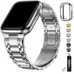 Fullmosa Compatible Apple Watch Bands 49mm 45mm 44mm 42mm 41mm 40mm 38mm, Stainless Steel iWatch Band with Case Metal Strap for Apple Watch Series Ultra 9 8 7 6 5 4 3 2 1 SE,42mm 44mm 45mm Silver