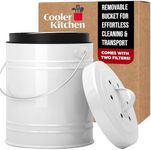 Cooler Kitchen 3 Liter White Countertop Compost Bin - Kitchen compost bin with EZ-No Lock Lid, Plastic Liner & Charcoal Filters - Sturdy Construction & Odor-Free Seal to Prevent Smell, Dishwasher Safe