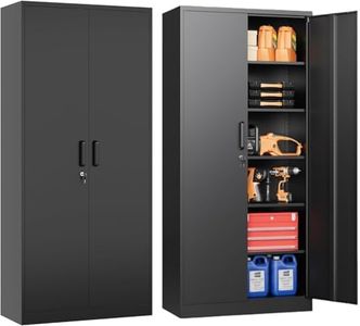 Approgreent Steel Storage Cabinet with 5 Adjustable Shelves, Garage Shelving Cabinet with 2 Lockable Doors, Tool Cabinet for Garage Storage, Pantry Cabinet - 71'H, Black