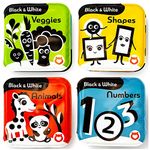 BabyBibi Bath Books – Set of 4 Black and White Waterproof Books – Makes Fun Squeaking Noise - Encourages Early Development – Books for Babies and Toddlers – Suitable from 3+ ASTM Certified