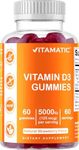 Vitamatic Vitamin D3 Gummies - 5000 IU - 60 Vegan Gummies - Great Taste - Healthy Bones, Teeth, Mood, Joint & Immune System Function