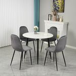 HomJoy Round Dining Table and Chairs Set of 4, Marble White 90cm Slate ModernTable and Grey Velvet Padded Chairs Kitchen Home Office Restaurant Pub (90cm+grey)