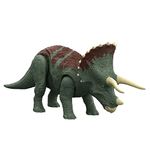 Jurassic World Dominion Roar Strikers Triceratops Dinosaur Action Figure with Roaring Sound and Attack Action, Toy Gift Physical & Digital Play