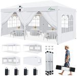 Acepic 10x20 Pop Up Canopy,2 Central Lock Easy Set up Commercial Tent Outdoor Party Tent，6 Removable Sidewalls, Stakes x12, Ropes x6, Hand Bag x1，Sandbags x4 (White, 10 * 20)