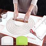 Pastry Mat with Dough Scraper, Large Silicone Baking Mat for Rolling Out Dough, Fondant Mat Dough Kneading Cutting Mat Non Stick Non Slip, Pie Bread Cookie Pastry Mat BPA Free with Measurements, Red (20 x 28 inch)