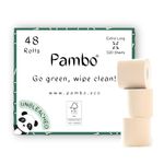 Pambo Bamboo Toilet Paper - Box of 48 Rolls Unbleached | 320 Sheets Per Loo Roll | Plastic Free Packaging | Sustainable & Biodegradable