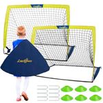 Football Goals for Kids, 4'x 3' Foldable Football Net Set of 2 Post with 6 Football Cones, 8 U-shaped Steel Nails and Carry Bag, Football Training Equipment for Garden, Backyard, Playground