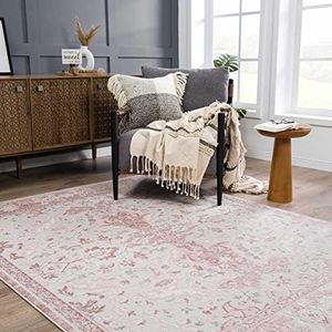 BoutiqueRugs Blush & Light Pink Collection Zora Bohemian Oriental Medallion Runner Rug - Traditional Floral Carpet for Hallway, Kitchen - Blush, Pale Pink, Cream - 2'7" x 10' Runner