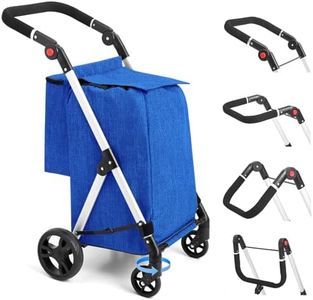 LEUYA ABC Grocery Trolley, 4 Wheel Shopping Trolley, 46L Aluminium Shopping Cart with Insulated Cooling Bag, Adjustable Handle, Folding Shopping Trolley (Royal Blue)