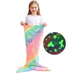 Kids Mermaid Tail Blanket, Glow in The Dark Blanket Unicorn and Mermaid Gifts for Girls, Soft Flannel Fleece Glittering Toddler Mermaid Toys - 17" x 39"