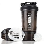 VENNERLI Protein Shaker Bottle with Storage Mixing Ball 100% BPA Free Leak Proof Smoothies Nutrition Shaker Cups Strong Durable Sports Gym Diet Fitness (Black)