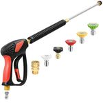 TOOLCY Pressure Washer Gun, Hot Water Compatible Adjustable Power Washer Swivel Gun and Extension Wand, 4500 PSI, 7 GPM, M22-14mm to 3/8" Quick Connection, 5 Nozzle Tips, Fit Most Power Washer