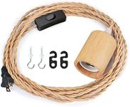 Zevnico 18FT Wood Pendant Light Cord Kit, Swag Hanging Lamp Kit with Plug in & Switch, Hanging Lights DIY Farmhouse Industrial E26 Socket Pendant Light Fixtures Vintage 18' Twisted Cloth Covered Wire