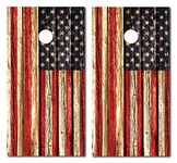 Cornhole Board Wrap | Vinyl Skin Decals for Regulation Size Bag Toss Game | 24 in x 48 in | American Flag Distressed Wood | Red White and Blue Design (2)