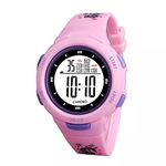 Time Up Digital Dial Cartoon Printed Strap Alarm,Glowing Light Waterproof Watch for Students (Boys & Girls Age:5-15 Years)-C8317-X (Pink)