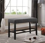 Roundhill Furniture Biony Fabric Counter Height Dining Bench with Nailhead Trim, Grey