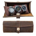 Acidea Genuine Leather Watch Roll Travel Case, Watch Travel Case for 3 Watches, Watches Box Organizer for Men, Leather 3-Watches Roll Case for Bracelets, Watch Storage Organizer Men's Accessories