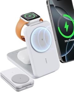 RORRY Portable Charger, 3-in-1 Charging Station 10000mAh Portable Charger Power Bank for MagSafe Foldable Battery Pack Travel for iPhone 16/15/14/13/12, for Apple Watch 10/9/8/7/6/5/Ultra/2, White