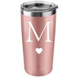 Calltoge Personalized Initial Gifts 20 Ounces Stainless Steel Travel Car Tumbler Rose Gold Insulted Mug Wedding Bridesmaid Birthday Graduation Gift for Men Women Monogrammed Gift (M)