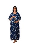 Women's Jaipuri Printed 100% Cotton Feeding Kaftan with Invisible Zip | Feeding/ Maternity/ Nursing Nightdress/ Nighties Sleep Wear - Crisscross- Indigo - Multicolour (S/M/L/XL, Indigo)