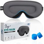 Sleep Mask - 100% Blackout Eye Mask for Sleeping Best for Side Sleepers 3D Cutout Zero Eye Pressure Sleeping Mask for Women & Men - Grey Sleep Mask for Travel - Includes a Storage Bag & Ear Plugs