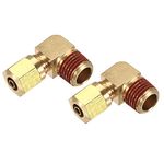 MECCANIXITY Brass Elbow Compression Tube Fitting 1/4NPT x 1/4" Tube OD 90 Degree Coupling Adapter, Pack of 2