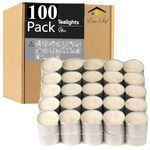 EIN SOF Tea Lights Candle Set of 100 - White Unscented 9 Hour Burn Time Tealights, Pure Paraffin Wax Jumbo Size Home Decor Candles (3.6cmx2.7cm)